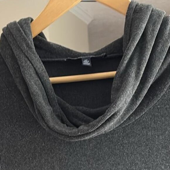 Soft Knit Cowl Neck Tunic Sweater Top Dark Gray Asymmetrical Hem - Picture 2 of 6